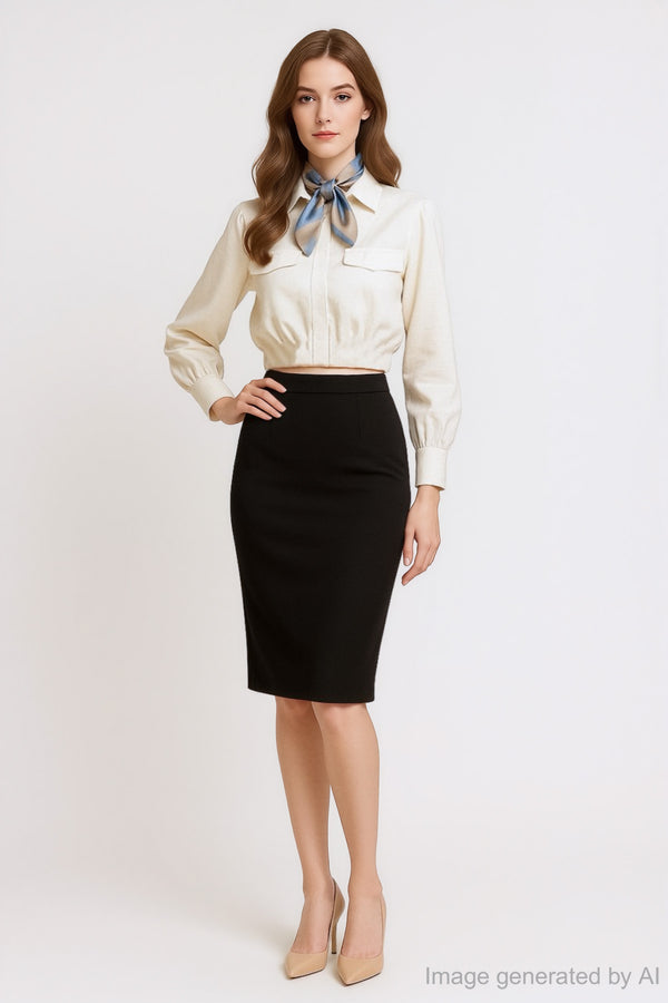 Aridynn Faux Pocket-Cropped Shirt with Silk Neck Tie
