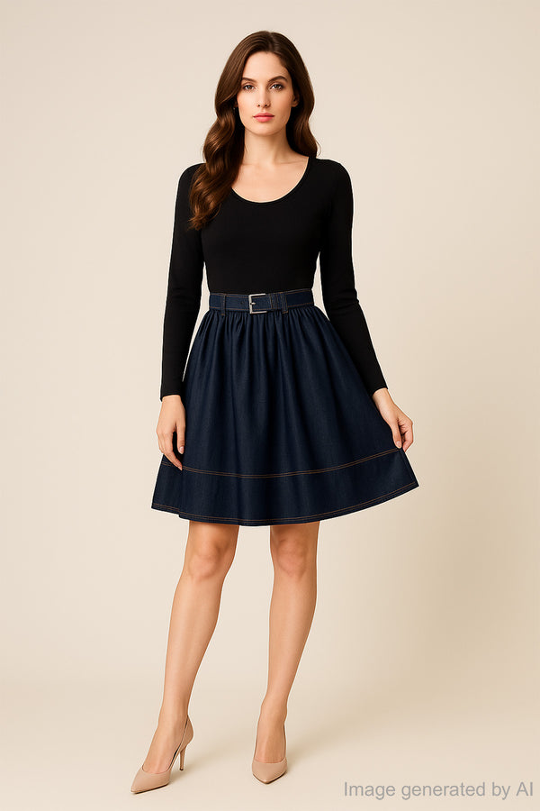 Denimelle Long Sleeve Belted Denim Dress