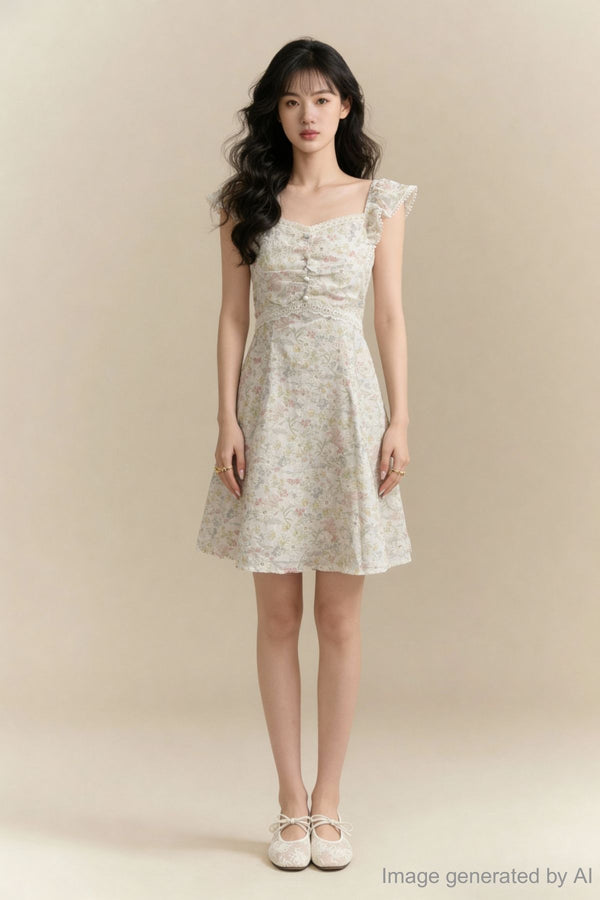 Florence Lace-Trim Floral Dress