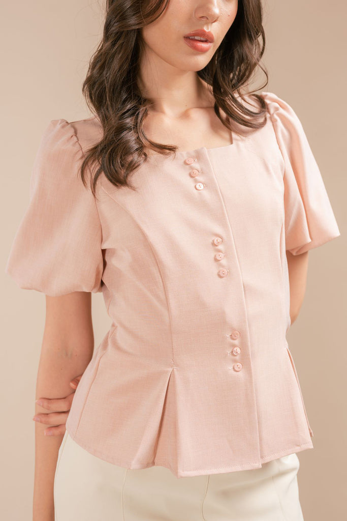 Herovia Puff Sleeve Peplum Blouse