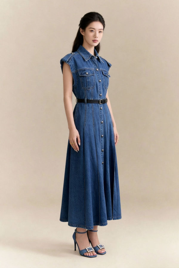 Liliana Button-Front Denim Maxi Dress