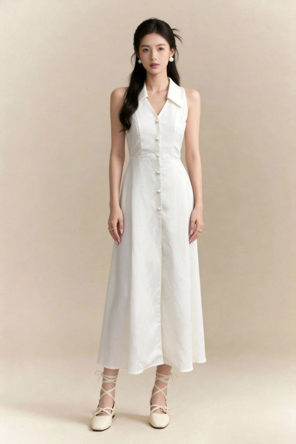 Liliana Pearl-Button Maxi Dress