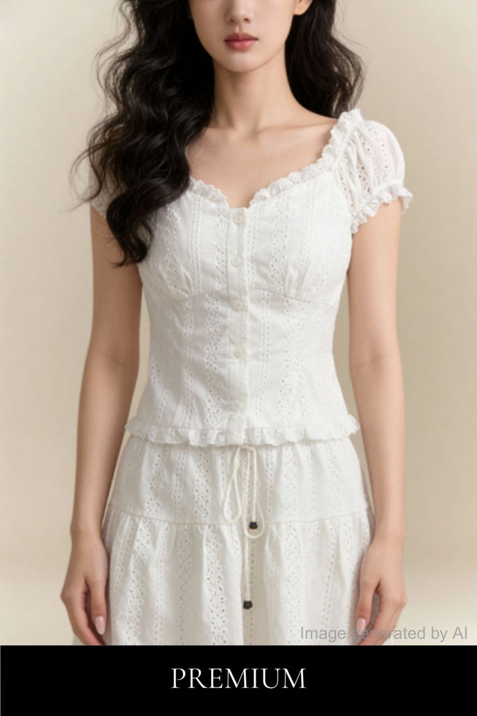 Lucille Ruffle-Trim Eyelet Top