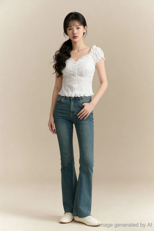 Lucille Ruffle-Trim Eyelet Top