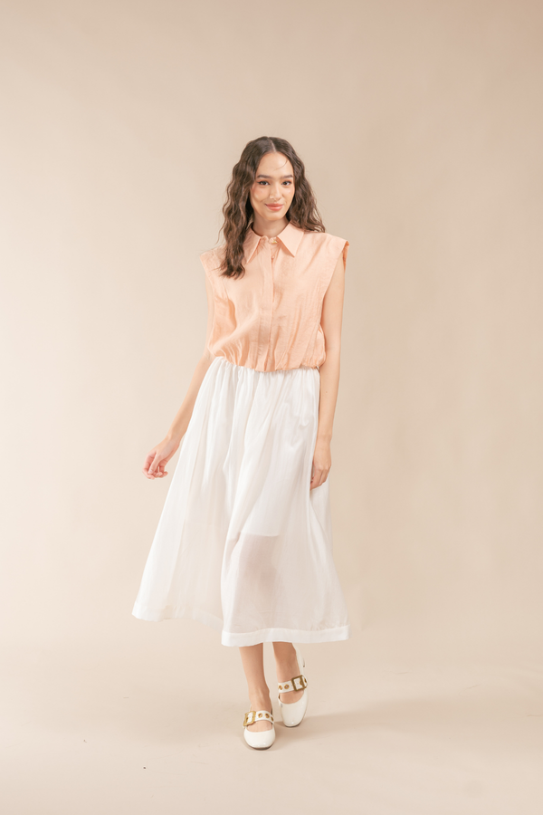 Roweenna Sleeveless Draped Collar Crop Puffy Blouse