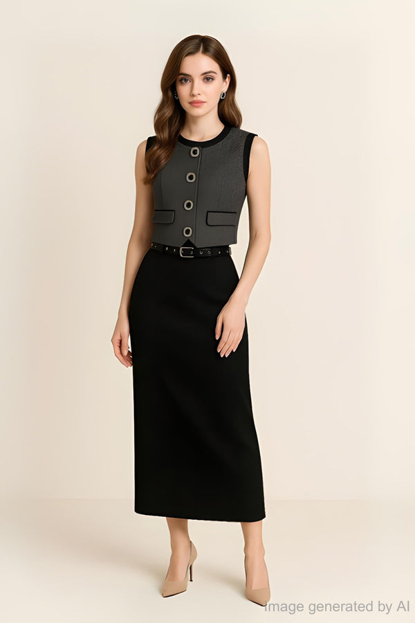 Savvinne Belted Maxi Skirt with Back Slit