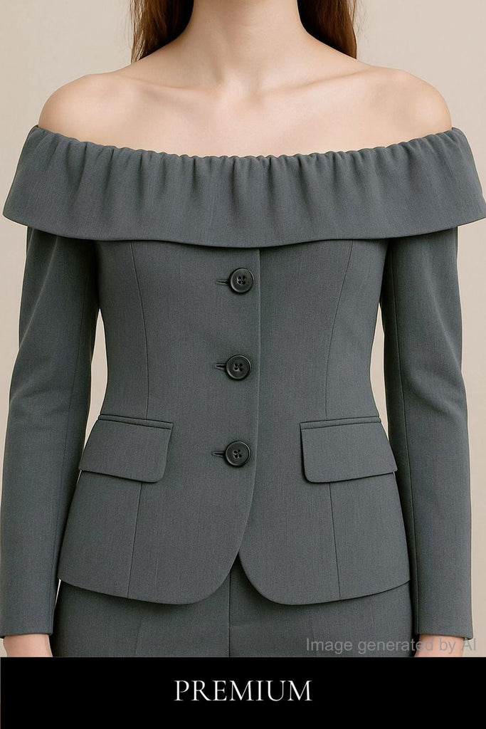 Serelise Off-Shoulder Button Back Slit Blazer Top