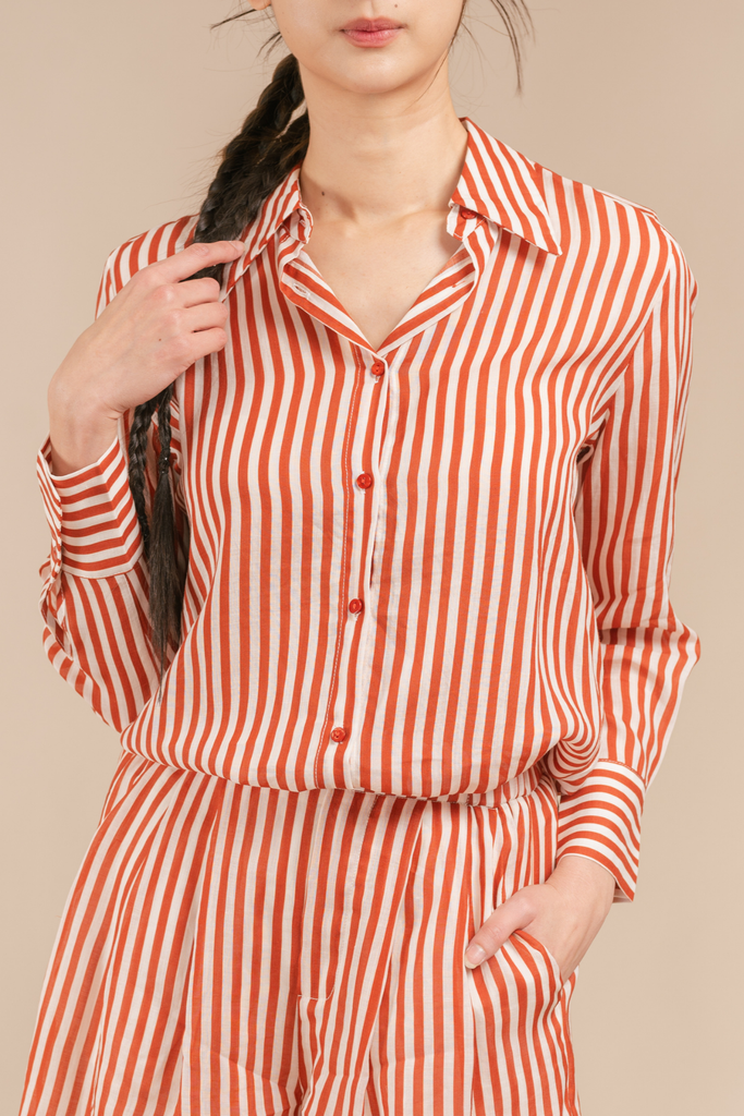 Valmore Classic Pinstripe Long Sleeve Button Down Blouse