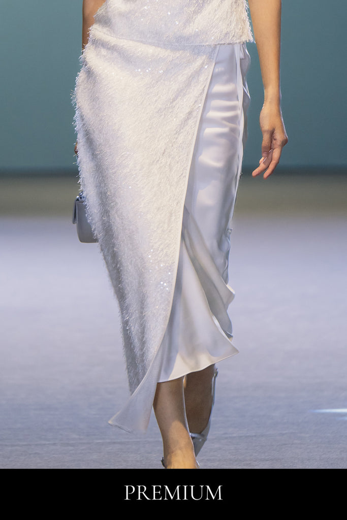 Viviennie Asymmetrical Wrap Sequin Long Skirt