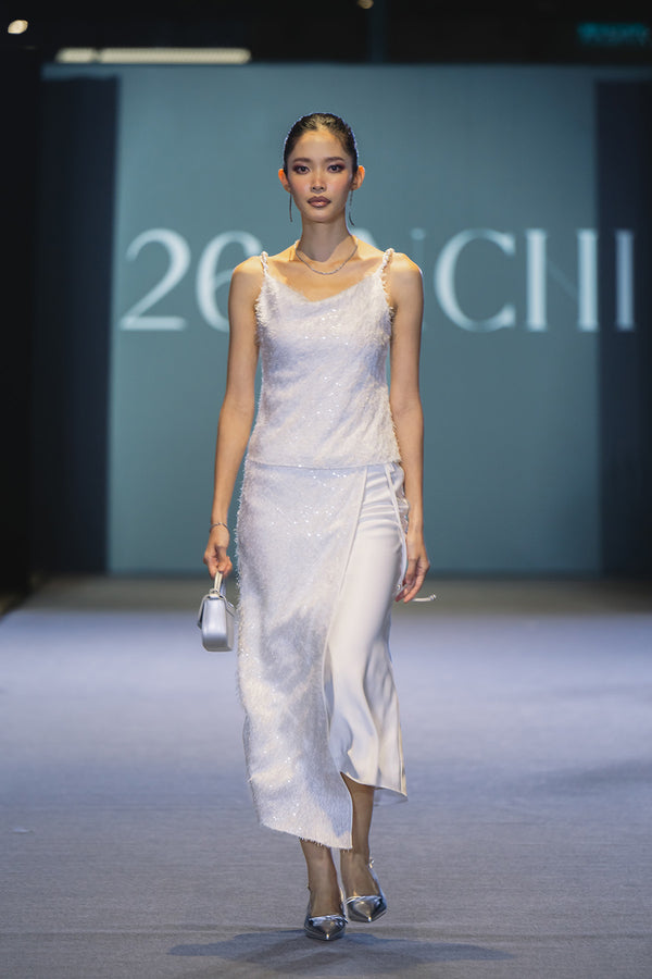 Viviennie Asymmetrical Wrap Sequin Long Skirt